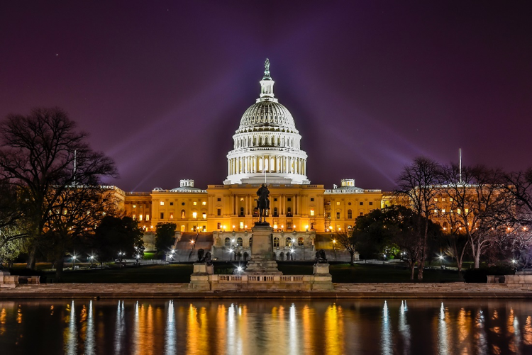 United States National Constitution Center in Washington DC at night